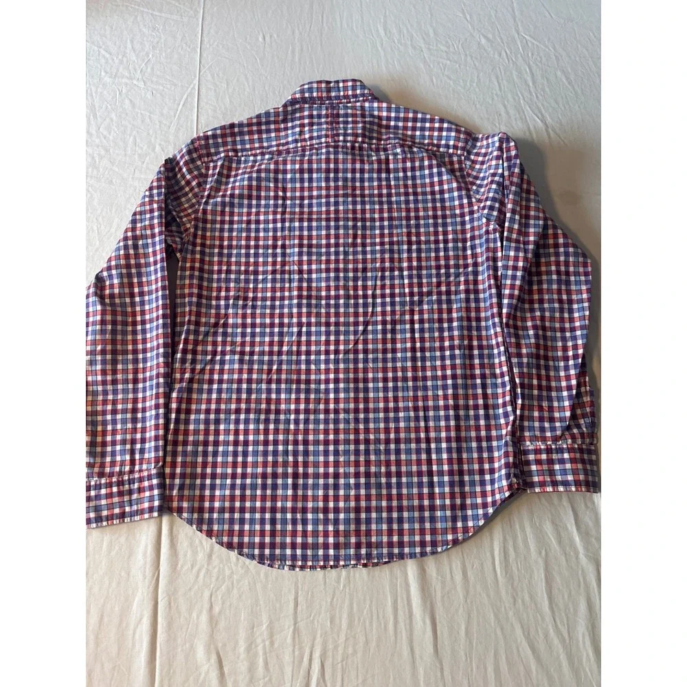 Banana Republic Camden Fit Shirt Mens Medium Red Blue Gingham Check Excellent LS
